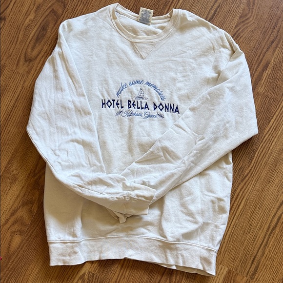 Tops - Hotel Bella Donna Cream Sweatshirt with Blue Embroidery